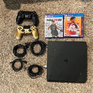 PlayStation 4 black w/ Madden 20, NBA 2k19, two controllers, all cords included